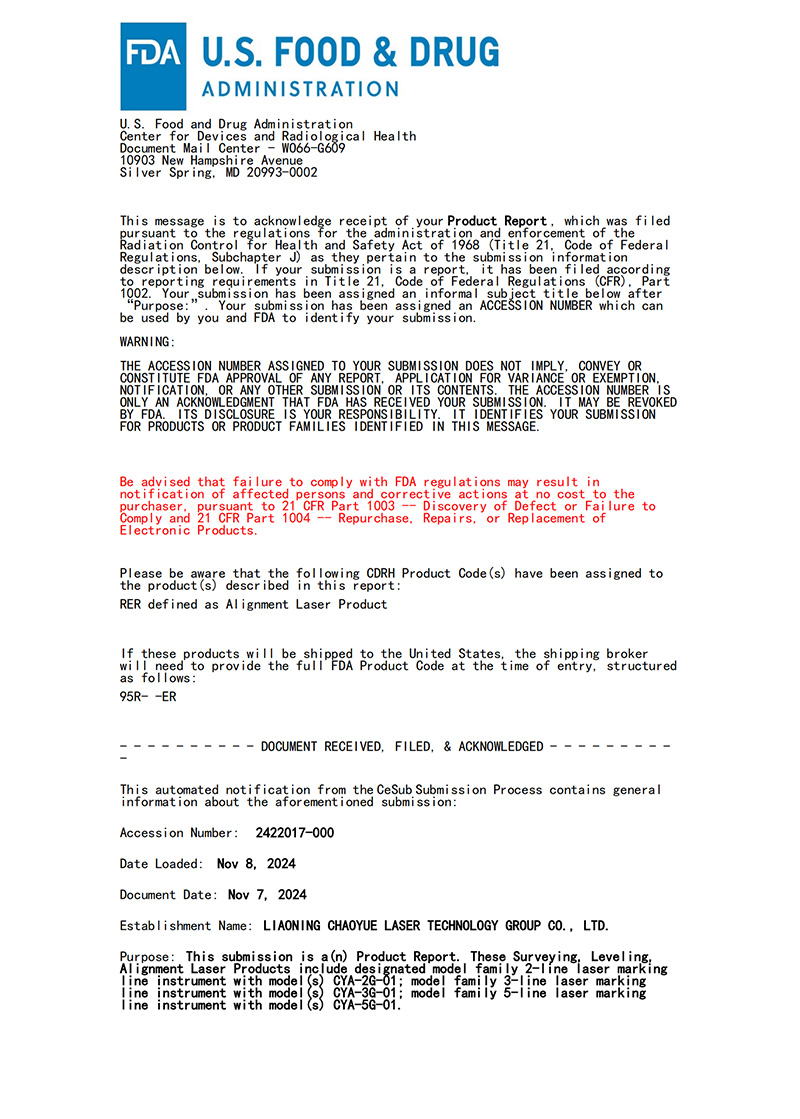 Laser FDA Registration